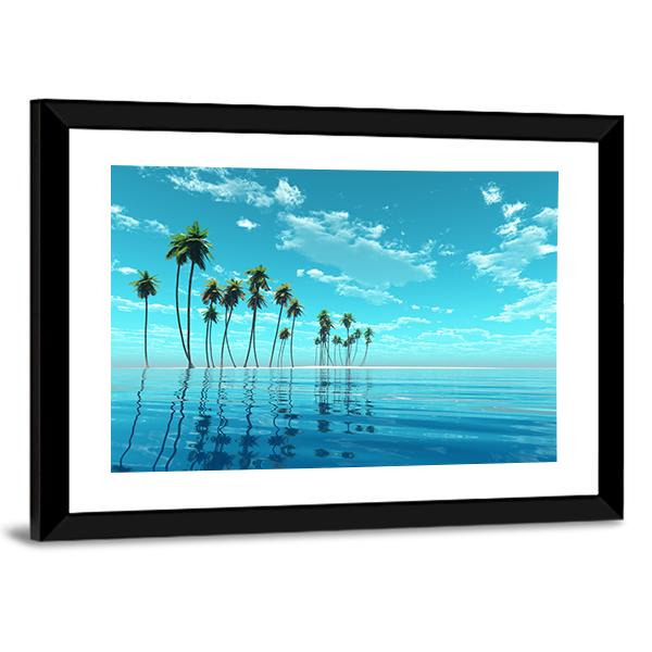 Coconut Trees At Tropic Sea Canvas Wall Art-3 Horizontal-Gallery Wrap-25" x 16"-Tiaracle