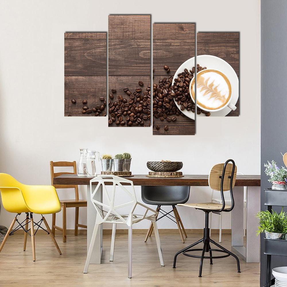 Coffee &amp; Coffee Beans Canvas Wall Art-4 Pop-Gallery Wrap-50&quot; x 32&quot;-Tiaracle