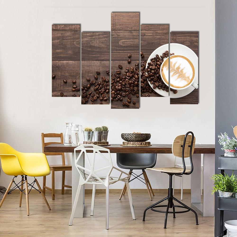 Coffee &amp; Coffee Beans Canvas Wall Art-5 Pop-Gallery Wrap-47" x 32"-Tiaracle