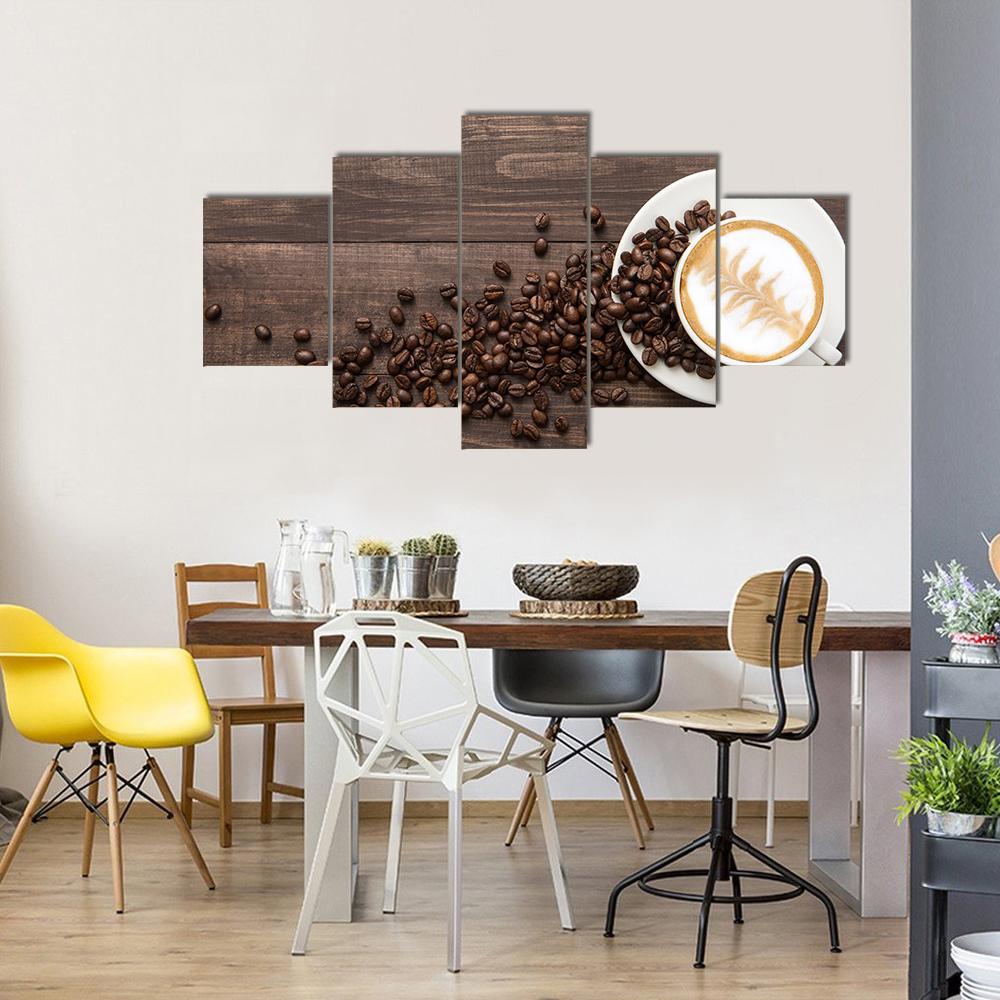 Coffee & Coffee Beans Canvas Wall Art-5 Pop-Gallery Wrap-47" x 32"-Tiaracle