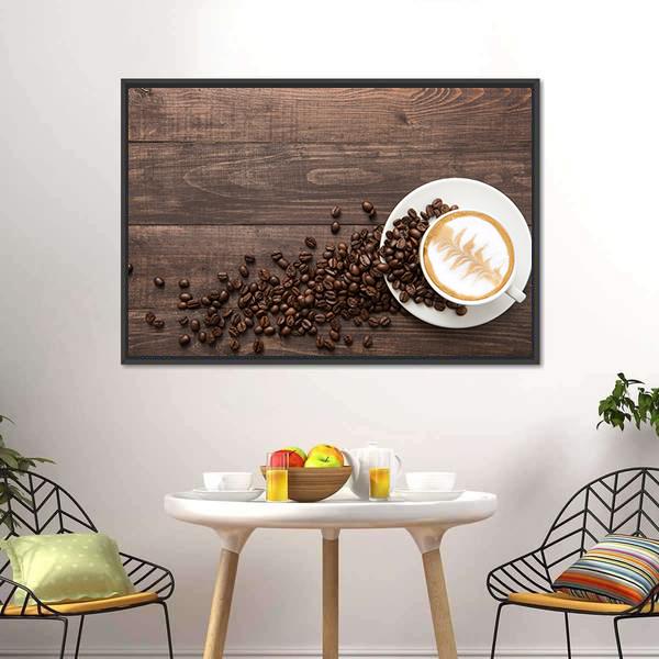 Coffee &amp; Coffee Beans Canvas Wall Art-1 Piece-Floating Frame-24&quot; x 16&quot;-Tiaracle