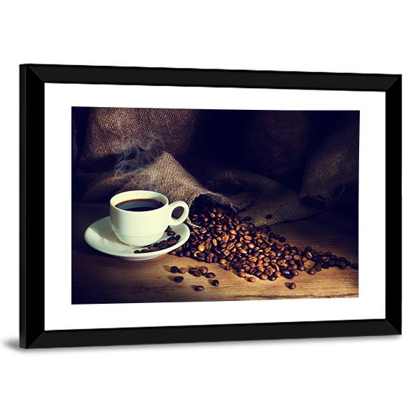 Coffee Cup &amp; Coffee Beans Canvas Wall Art-5 Horizontal-Gallery Wrap-22" x 12"-Tiaracle
