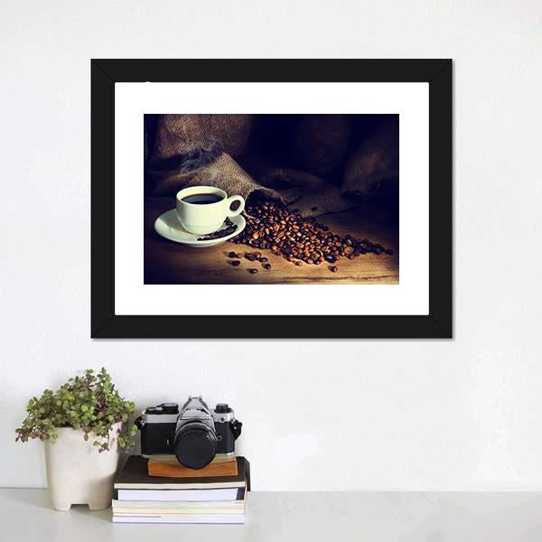 Coffee Cup &amp; Coffee Beans Canvas Wall Art-5 Horizontal-Gallery Wrap-22" x 12"-Tiaracle