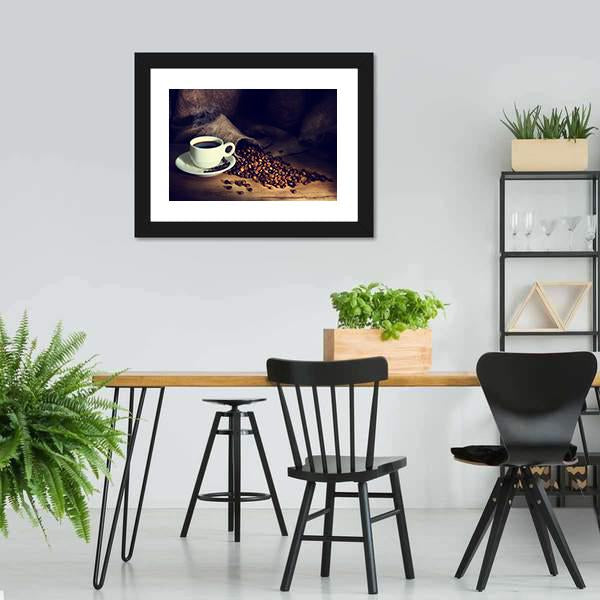Coffee Cup &amp; Coffee Beans Canvas Wall Art-5 Horizontal-Gallery Wrap-22" x 12"-Tiaracle