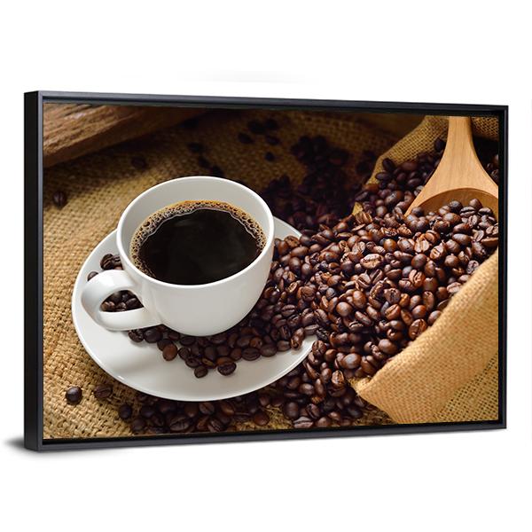 Coffee Cup &amp; Coffee Beans Canvas Wall Art-3 Horizontal-Gallery Wrap-25&quot; x 16&quot;-Tiaracle