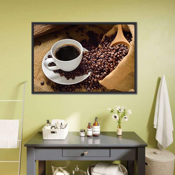 Coffee Cup &amp; Coffee Beans Canvas Wall Art-3 Horizontal-Gallery Wrap-25&quot; x 16&quot;-Tiaracle