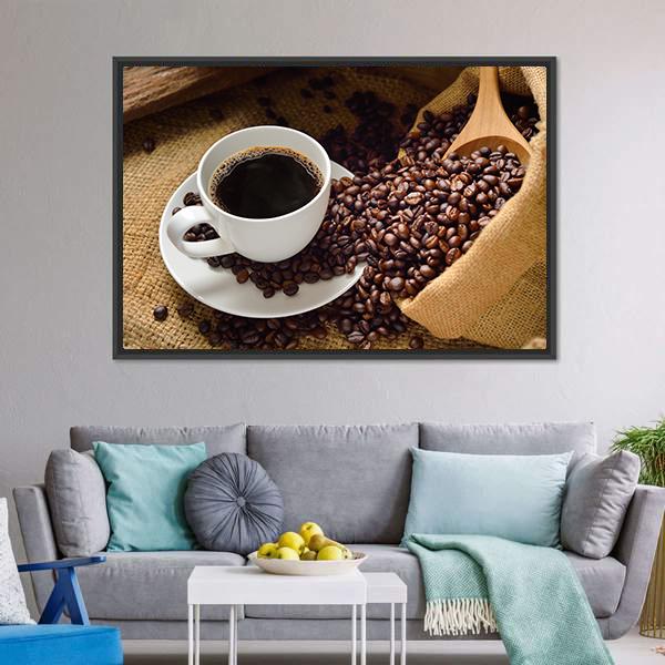 Coffee Cup &amp; Coffee Beans Canvas Wall Art-3 Horizontal-Gallery Wrap-25&quot; x 16&quot;-Tiaracle