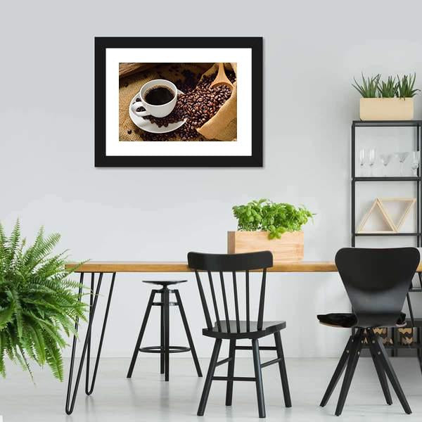 Coffee Cup &amp; Coffee Beans Canvas Wall Art-3 Horizontal-Gallery Wrap-25&quot; x 16&quot;-Tiaracle