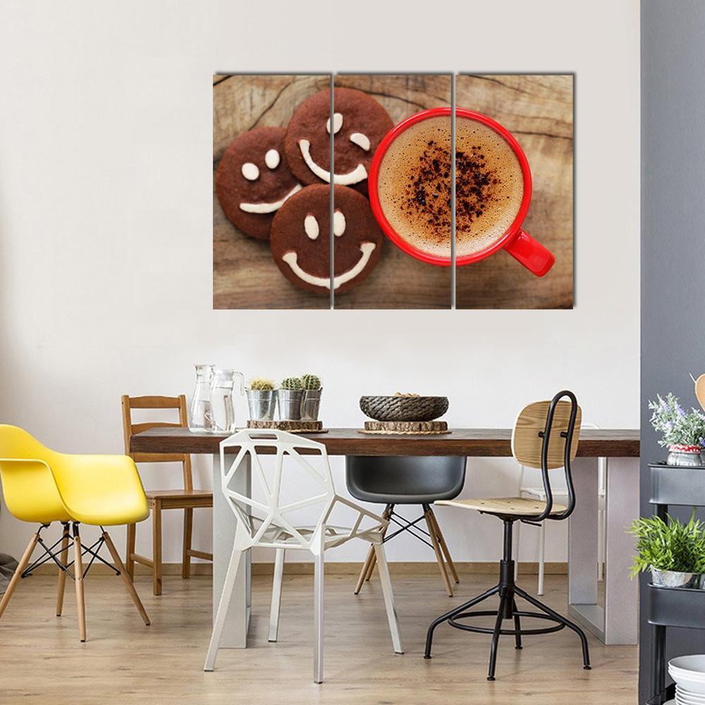 Coffee Cup With Cookies Canvas Wall Art-3 Horizontal-Gallery Wrap-37&quot; x 24&quot;-Tiaracle
