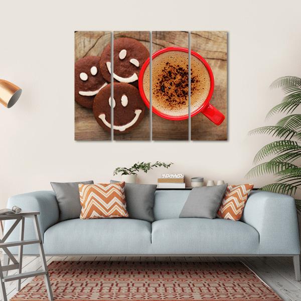 Coffee Cup With Cookies Canvas Wall Art-4 Horizontal-Gallery Wrap-34" x 24"-Tiaracle