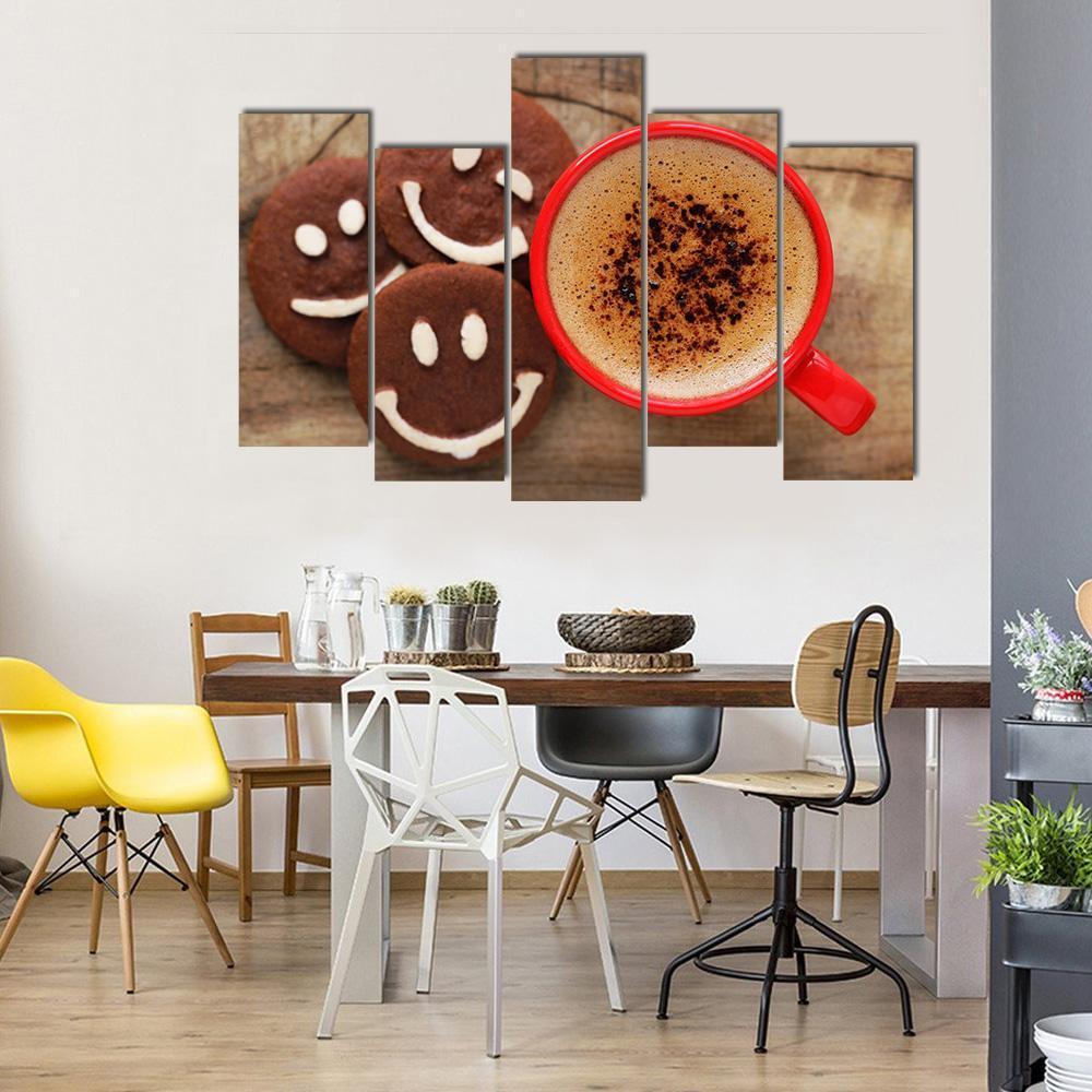 Coffee Cup With Cookies Canvas Wall Art-5 Pop-Gallery Wrap-47&quot; x 32&quot;-Tiaracle