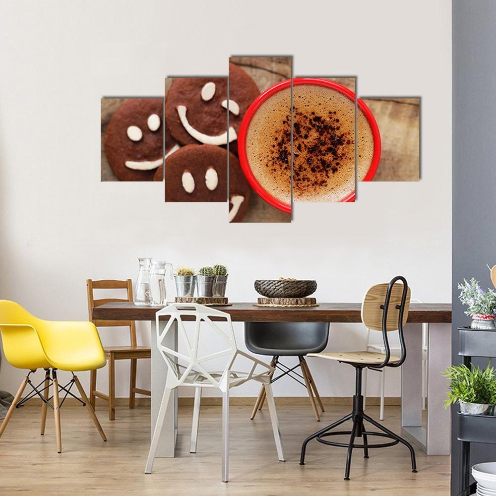 Coffee Cup With Cookies Canvas Wall Art-5 Star-Gallery Wrap-62&quot; x 32&quot;-Tiaracle