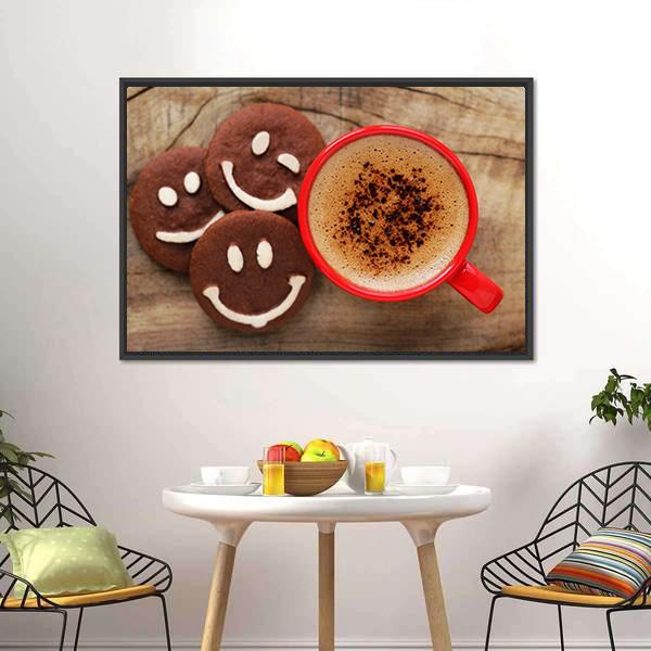 Coffee Cup With Cookies Canvas Wall Art-1 Piece-Floating Frame-24&quot; x 16&quot;-Tiaracle