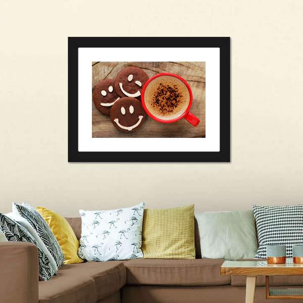 Coffee Cup With Cookies Canvas Wall Art-1 Piece-Framed Print-20&quot; x 16&quot;-Tiaracle