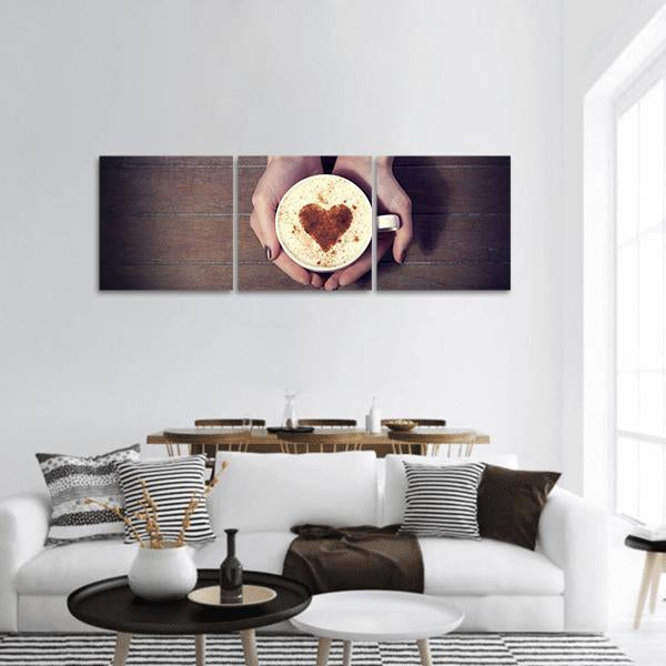 Women Holding Coffee Cup Panoramic Canvas Wall Art-3 Piece-25" x 08"-Tiaracle