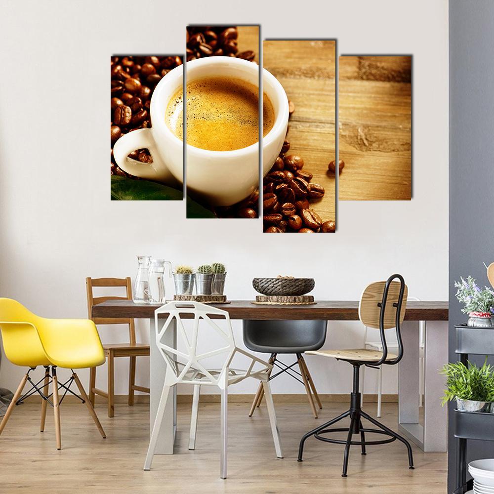 Coffee Espresso Canvas Wall Art-4 Pop-Gallery Wrap-50&quot; x 32&quot;-Tiaracle