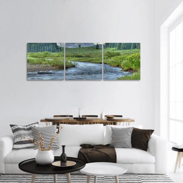Stream In Summer Panoramic Canvas Wall Art-3 Piece-25" x 08"-Tiaracle