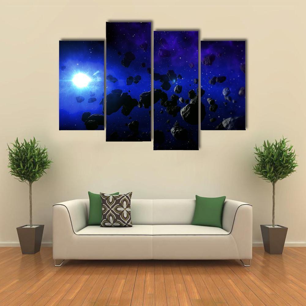 Cold Star With The Flying Asteroids Canvas Wall Art-4 Pop-Gallery Wrap-50" x 32"-Tiaracle