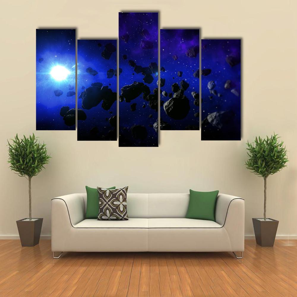 Cold Star With The Flying Asteroids Canvas Wall Art-5 Pop-Gallery Wrap-47" x 32"-Tiaracle