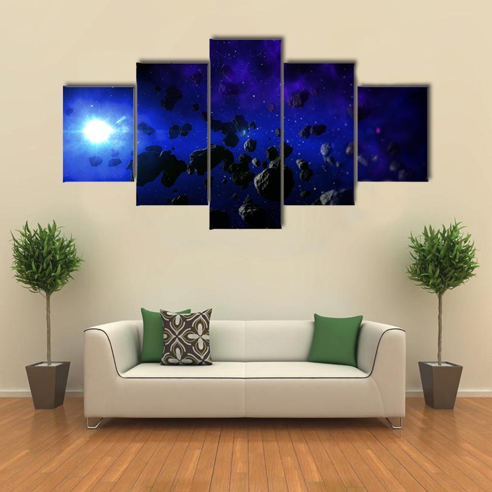 Cold Star With The Flying Asteroids Canvas Wall Art-5 Star-Gallery Wrap-62" x 32"-Tiaracle