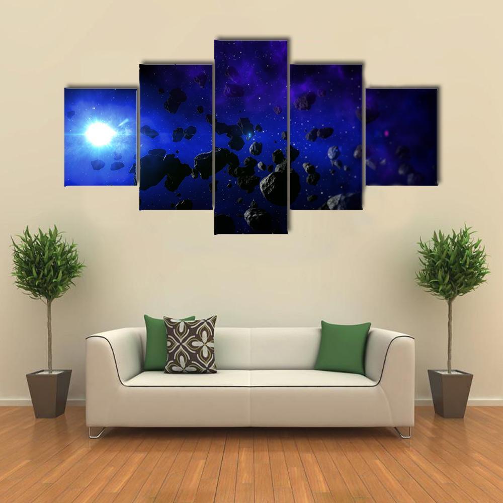 Cold Star With The Flying Asteroids Canvas Wall Art-5 Pop-Gallery Wrap-47" x 32"-Tiaracle