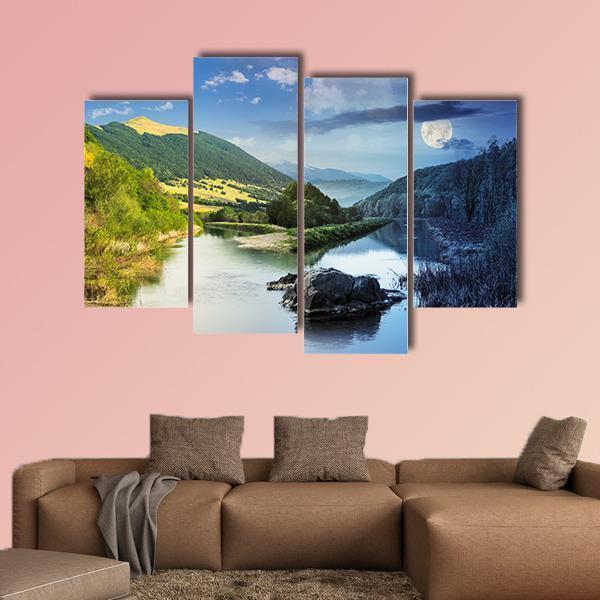 Collage Mountain River Canvas Wall Art-4 Pop-Gallery Wrap-50" x 32"-Tiaracle