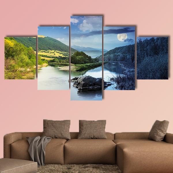 Collage Mountain River Canvas Wall Art-5 Star-Gallery Wrap-62" x 32"-Tiaracle