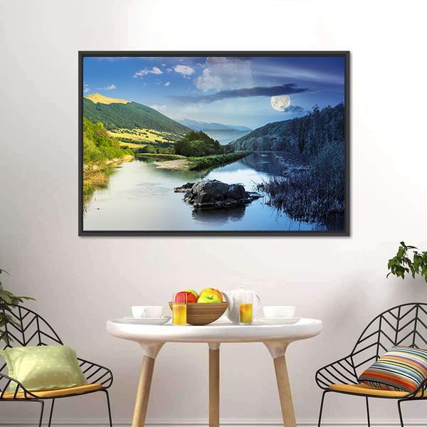 Collage Mountain River Canvas Wall Art-1 Piece-Floating Frame-24" x 16"-Tiaracle