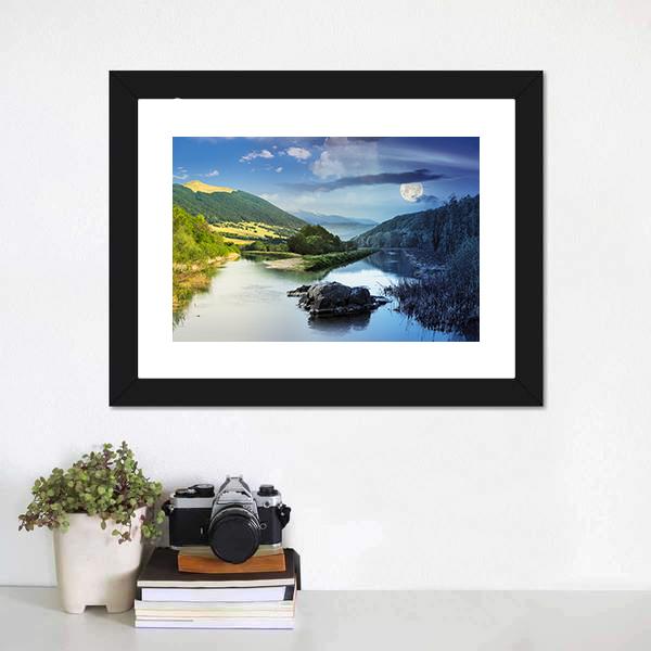 Collage Mountain River Canvas Wall Art-3 Horizontal-Gallery Wrap-25" x 16"-Tiaracle