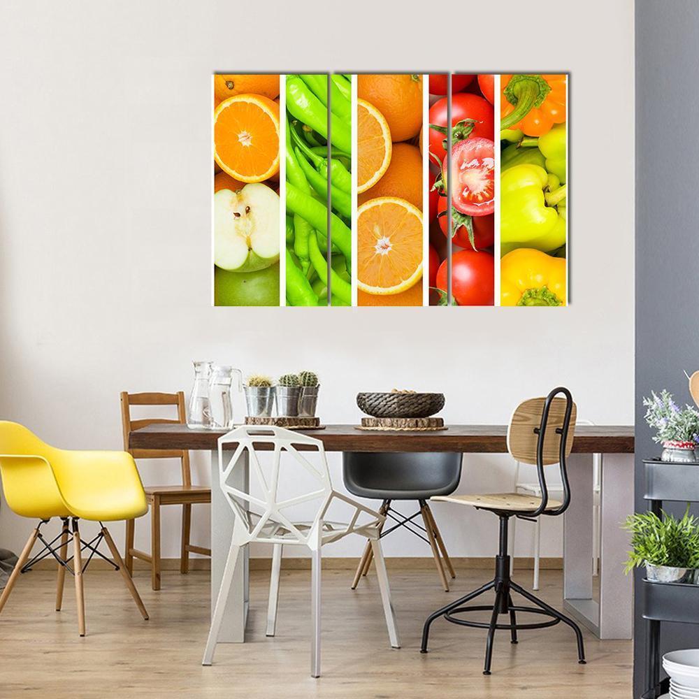 Collage Of Fruits &amp; Vegetables Canvas Wall Art-3 Horizontal-Gallery Wrap-37&quot; x 24&quot;-Tiaracle
