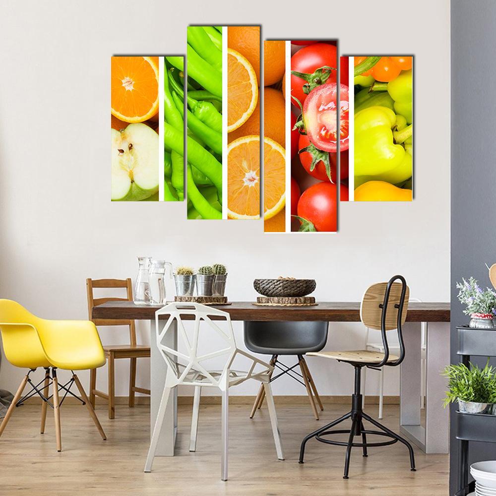Collage Of Fruits &amp; Vegetables Canvas Wall Art-4 Pop-Gallery Wrap-50&quot; x 32&quot;-Tiaracle