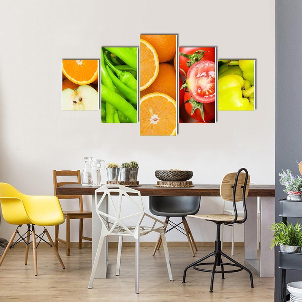 Collage Of Fruits &amp; Vegetables Canvas Wall Art-5 Star-Gallery Wrap-62&quot; x 32&quot;-Tiaracle