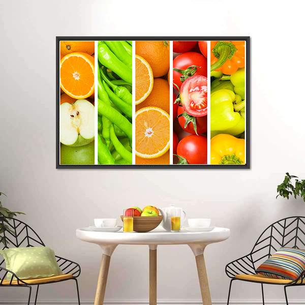 Collage Of Fruits &amp; Vegetables Canvas Wall Art-1 Piece-Floating Frame-24&quot; x 16&quot;-Tiaracle