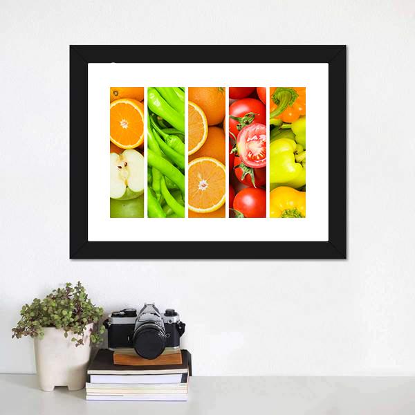 Collage Of Fruits &amp; Vegetables Canvas Wall Art-3 Horizontal-Gallery Wrap-25&quot; x 16&quot;-Tiaracle