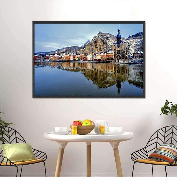 Collegiate Church & River Canvas Wall Art-1 Piece-Floating Frame-24" x 16"-Tiaracle