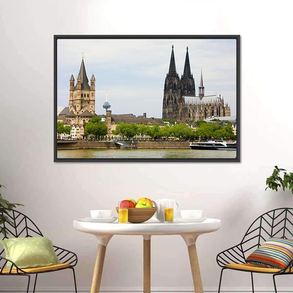 Cologne Cathedral Canvas Wall Art-1 Piece-Floating Frame-24" x 16"-Tiaracle