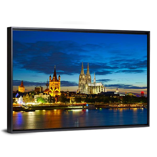 Cologne Center In The Evening Canvas Wall Art-3 Horizontal-Gallery Wrap-25" x 16"-Tiaracle