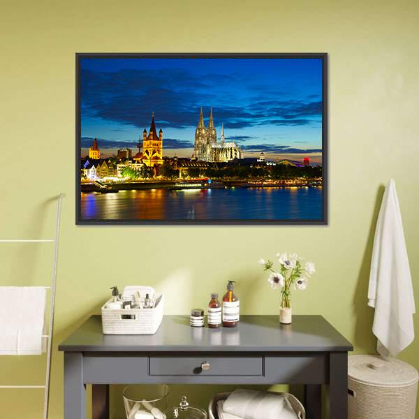 Cologne Center In The Evening Canvas Wall Art-3 Horizontal-Gallery Wrap-25" x 16"-Tiaracle
