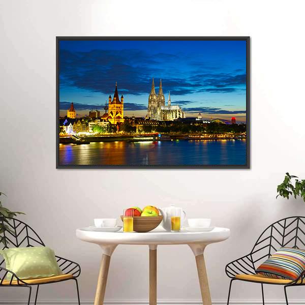 Cologne Center In The Evening Canvas Wall Art-1 Piece-Floating Frame-24" x 16"-Tiaracle