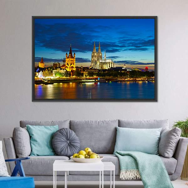 Cologne Center In The Evening Canvas Wall Art-3 Horizontal-Gallery Wrap-25" x 16"-Tiaracle