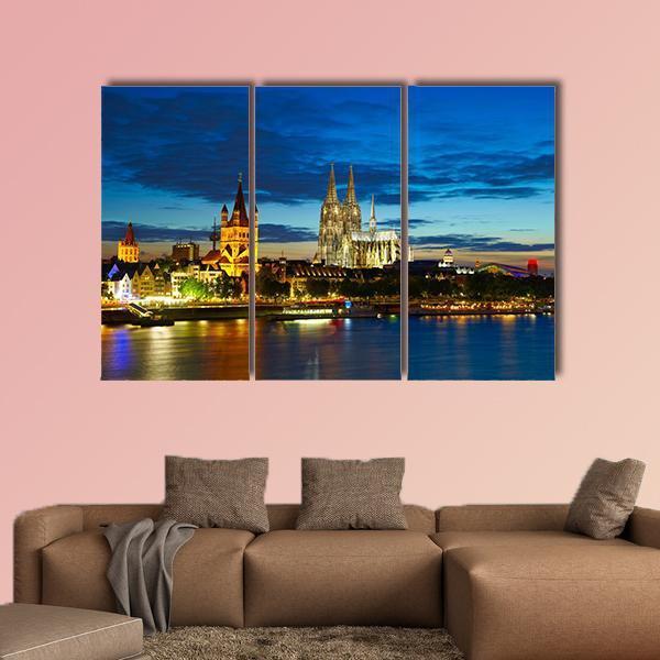 Cologne Center In The Evening Canvas Wall Art-3 Horizontal-Gallery Wrap-37" x 24"-Tiaracle
