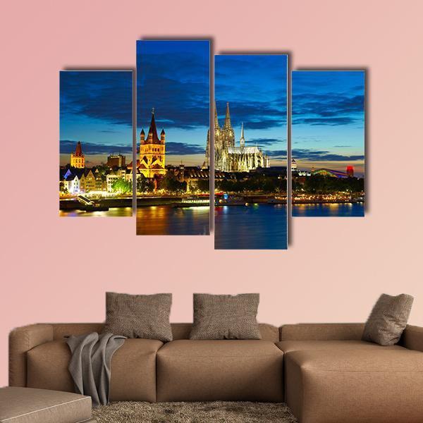 Cologne Center In The Evening Canvas Wall Art-4 Pop-Gallery Wrap-50" x 32"-Tiaracle