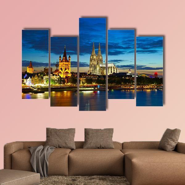 Cologne Center In The Evening Canvas Wall Art-5 Pop-Gallery Wrap-47" x 32"-Tiaracle