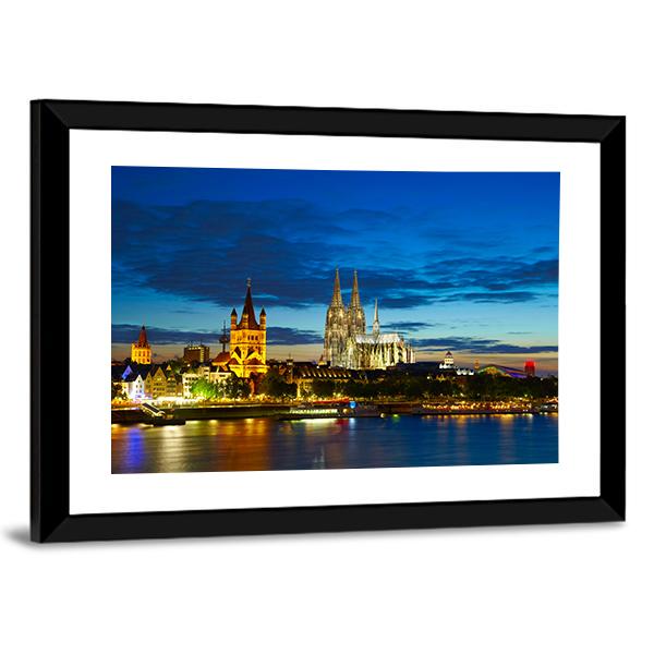 Cologne Center In The Evening Canvas Wall Art-3 Horizontal-Gallery Wrap-25" x 16"-Tiaracle