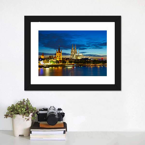 Cologne Center In The Evening Canvas Wall Art-3 Horizontal-Gallery Wrap-25" x 16"-Tiaracle