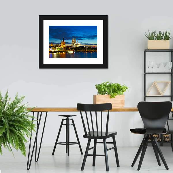 Cologne Center In The Evening Canvas Wall Art-3 Horizontal-Gallery Wrap-25" x 16"-Tiaracle