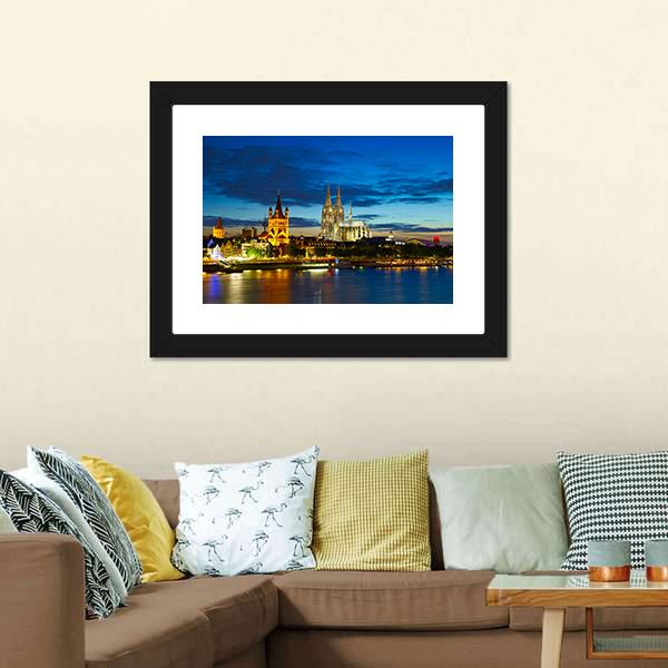 Cologne Center In The Evening Canvas Wall Art-1 Piece-Framed Print-20" x 16"-Tiaracle