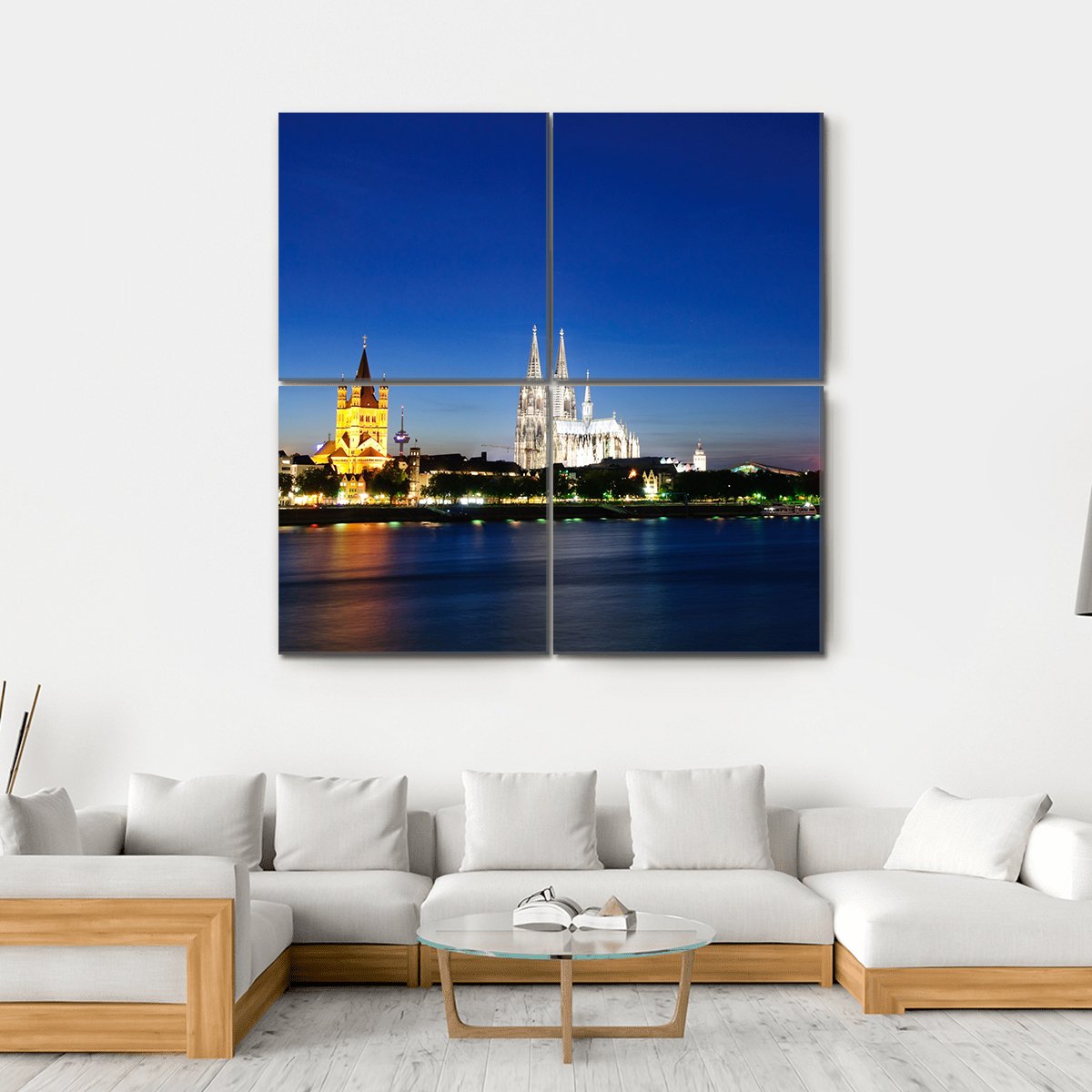 Cologne City At Night Canvas Wall Art-4 Square-Gallery Wrap-17" x 17"-Tiaracle