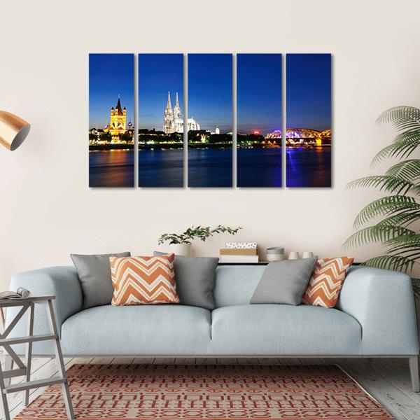 Cologne City At Night Canvas Wall Art-5 Horizontal-Gallery Wrap-22" x 12"-Tiaracle