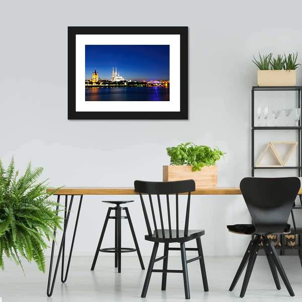 Cologne City At Night Canvas Wall Art-5 Horizontal-Gallery Wrap-22" x 12"-Tiaracle